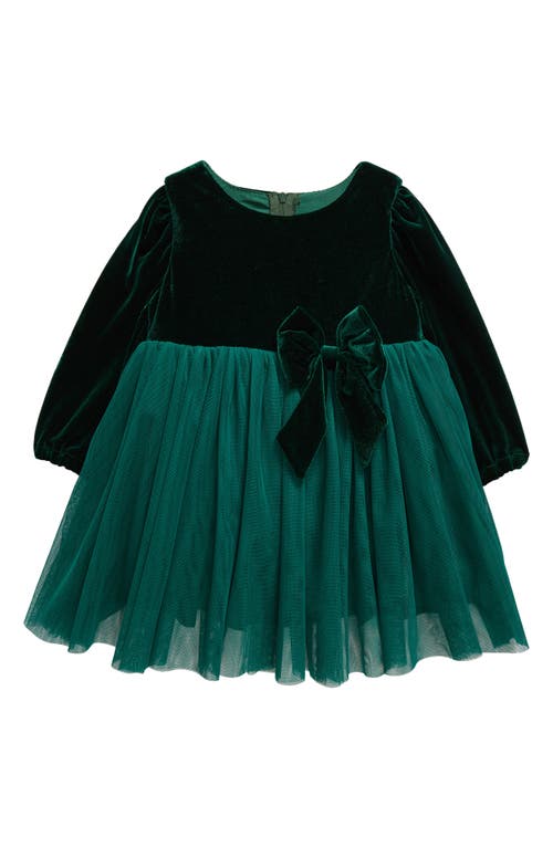 Popatu Panne Long Sleeve Velvet & Tulle Party Dress in Green 