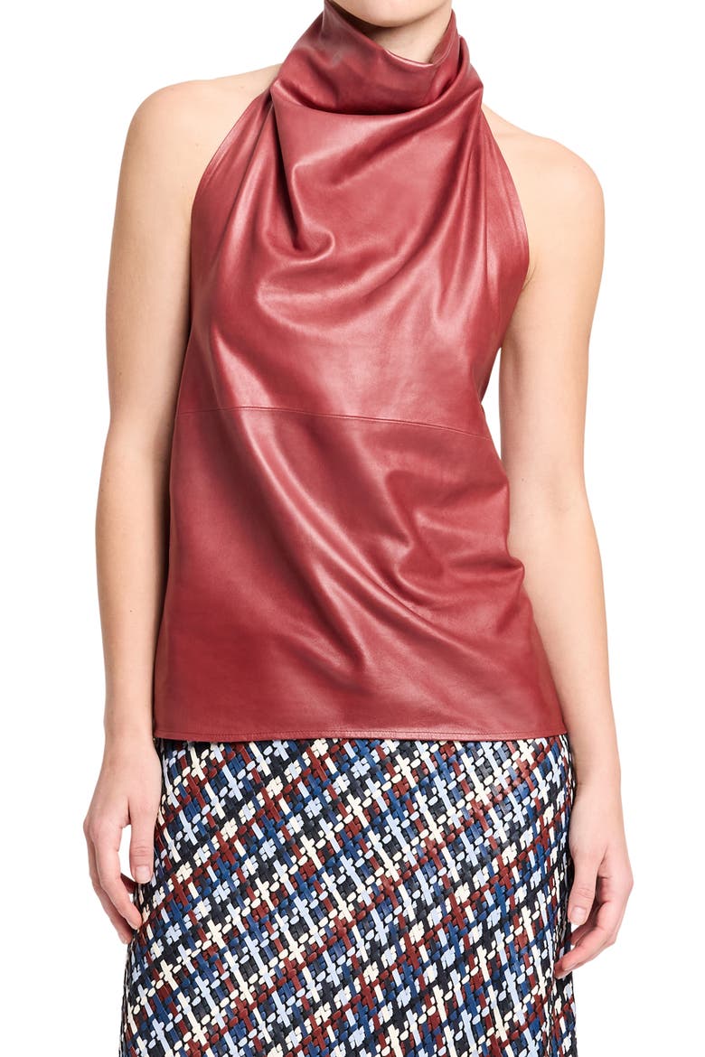 Friday Night Halter Leather Top, Main, color, KARANDA RED