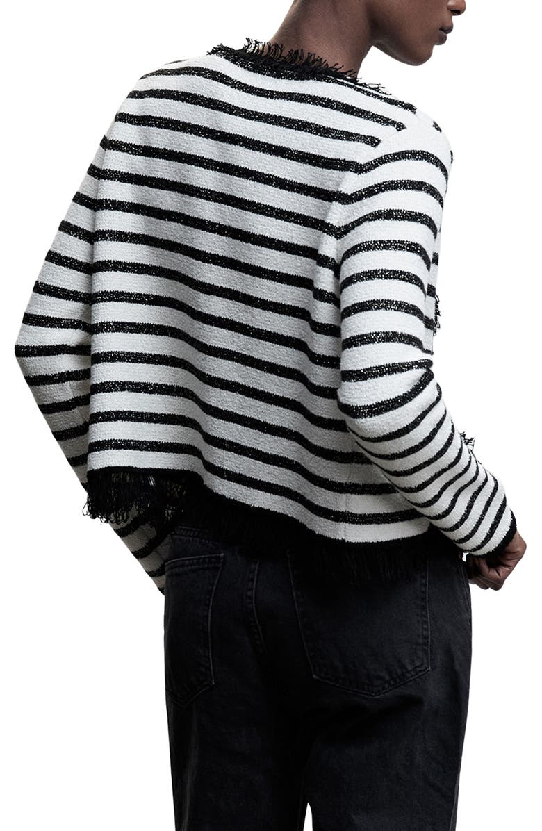 MANGO Metallic Stripe Frayed Hem Cardigan, Alternate, color, 