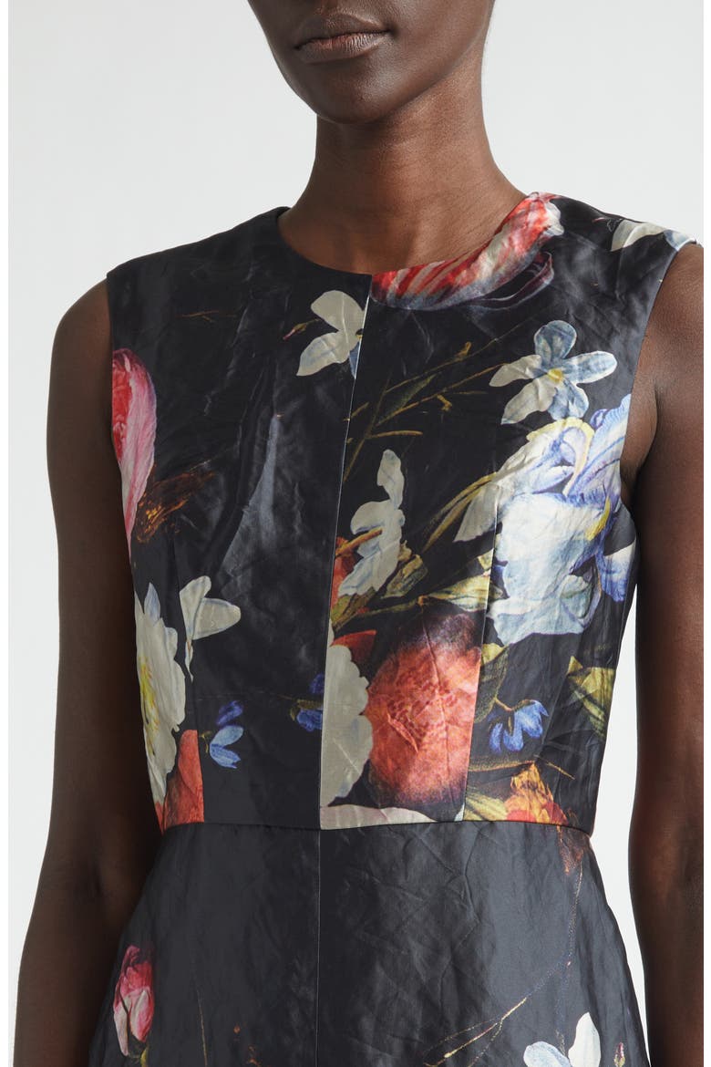 Floral Painting Crushed Metallic Satin Cocktail Dress, Alternate, color, DUTCH FLOWER PAINTING BLACK