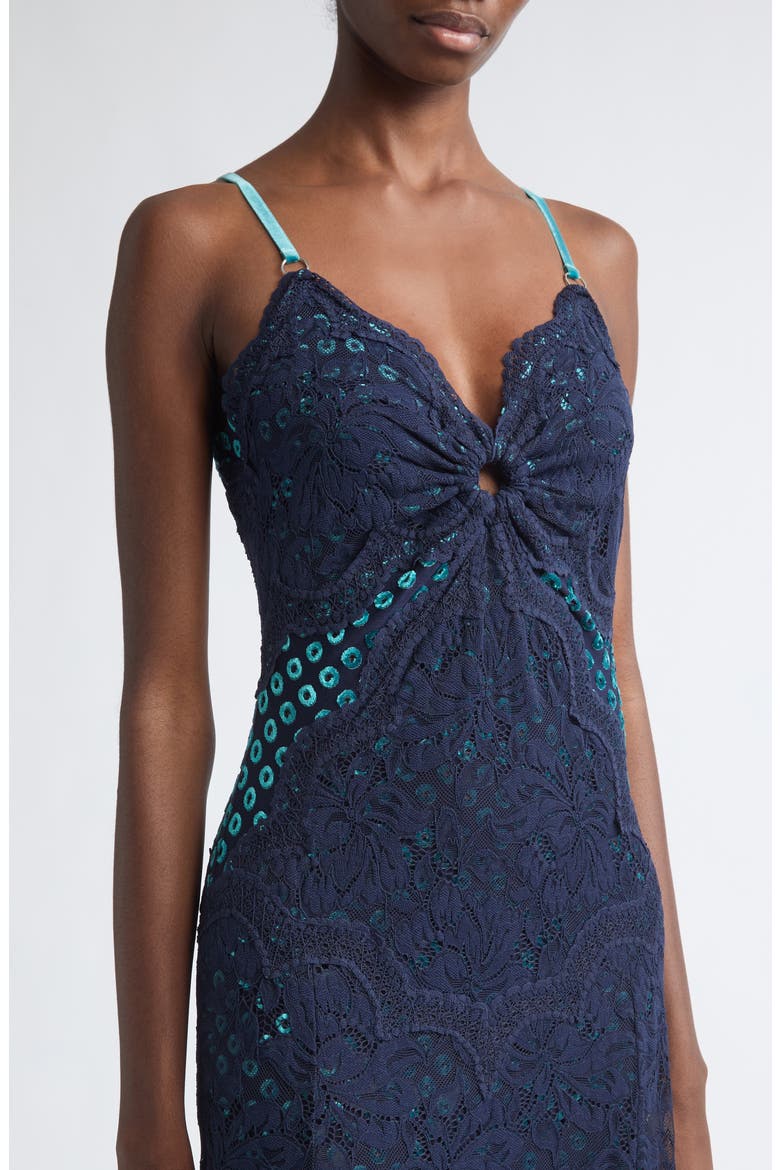 Embroidered Stretch Lace Trumpet Dress, Alternate, color, DEEP NAVY