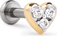 Ana Luisa Solid Yellow Gold - Diamond Heart Flatback Single Stud