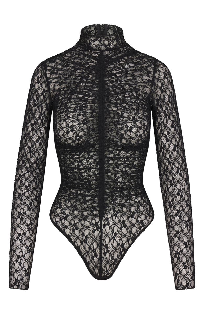 Naked Wardrobe Long Sleeve Lace Bodysuit, Alternate, color,