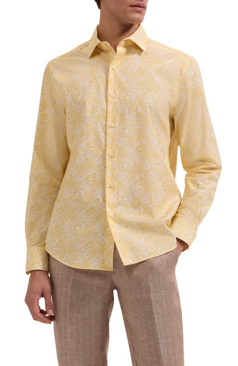Julian Shaped Fit Leaf Print Cotton Button-Up Shirt
