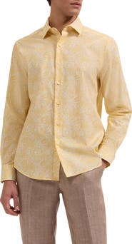 Bugatchi Julian Shaped Fit Leaf Print Cotton Button-Up Shirt