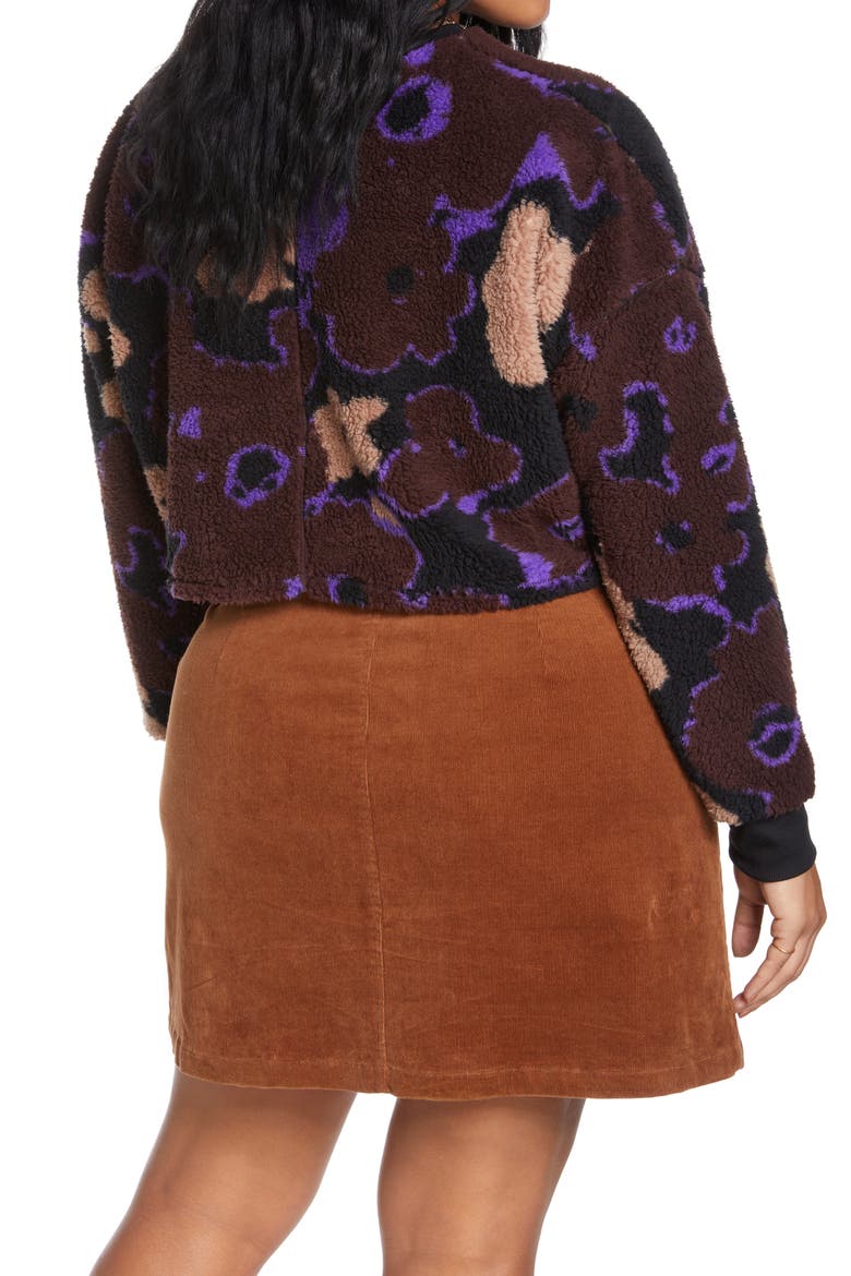 High Pile Fleece Sweatshirt, Alternate, color, BLACK- BROWN PRESSED FLORAL
