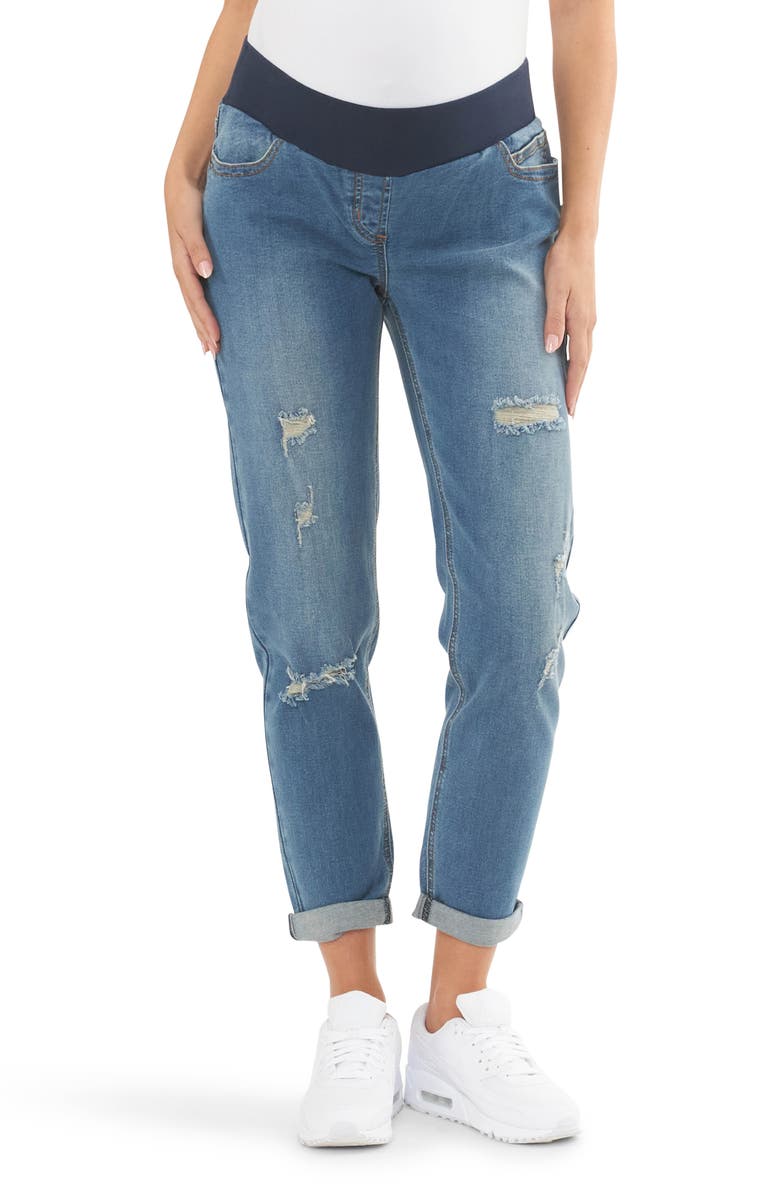 Ripe Maternity Baxter Ripped Maternity Boyfriend Jeans, Main, color, 