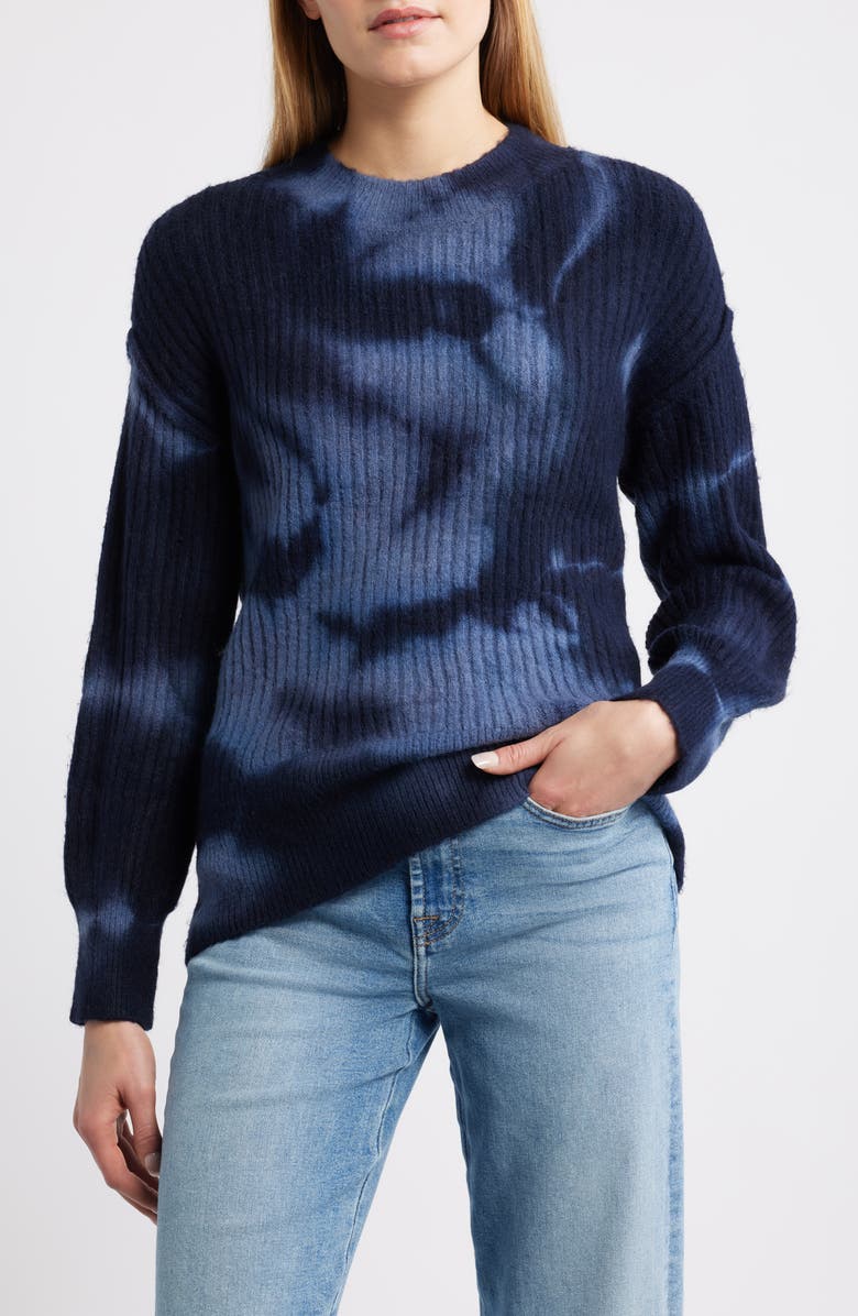 CITY BLUES Tie Dye Crewneck Sweater, Main, color, Midnight