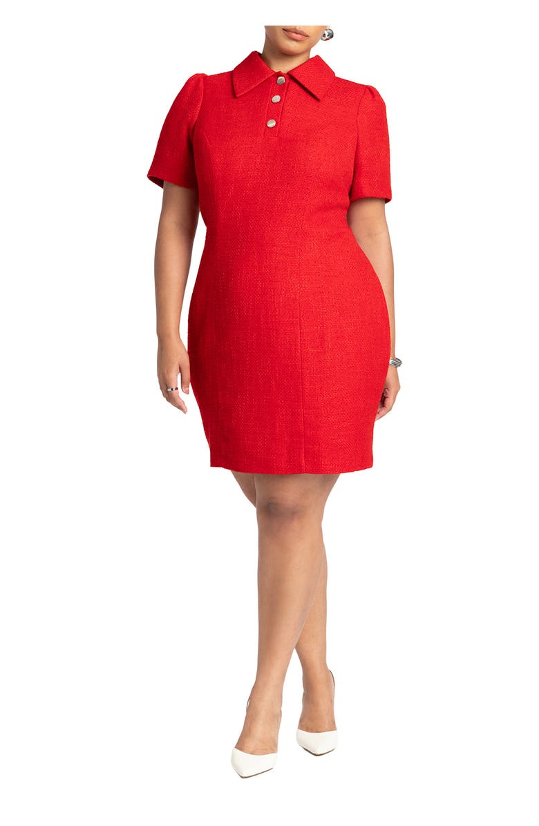ELOQUII Tweed Mini Shirt Dress, Main, color, Red
