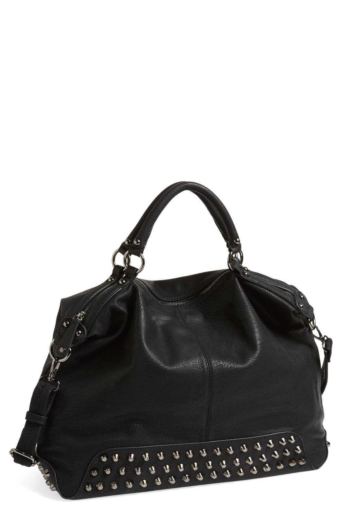 Studded Tote, Main, color, BLACK