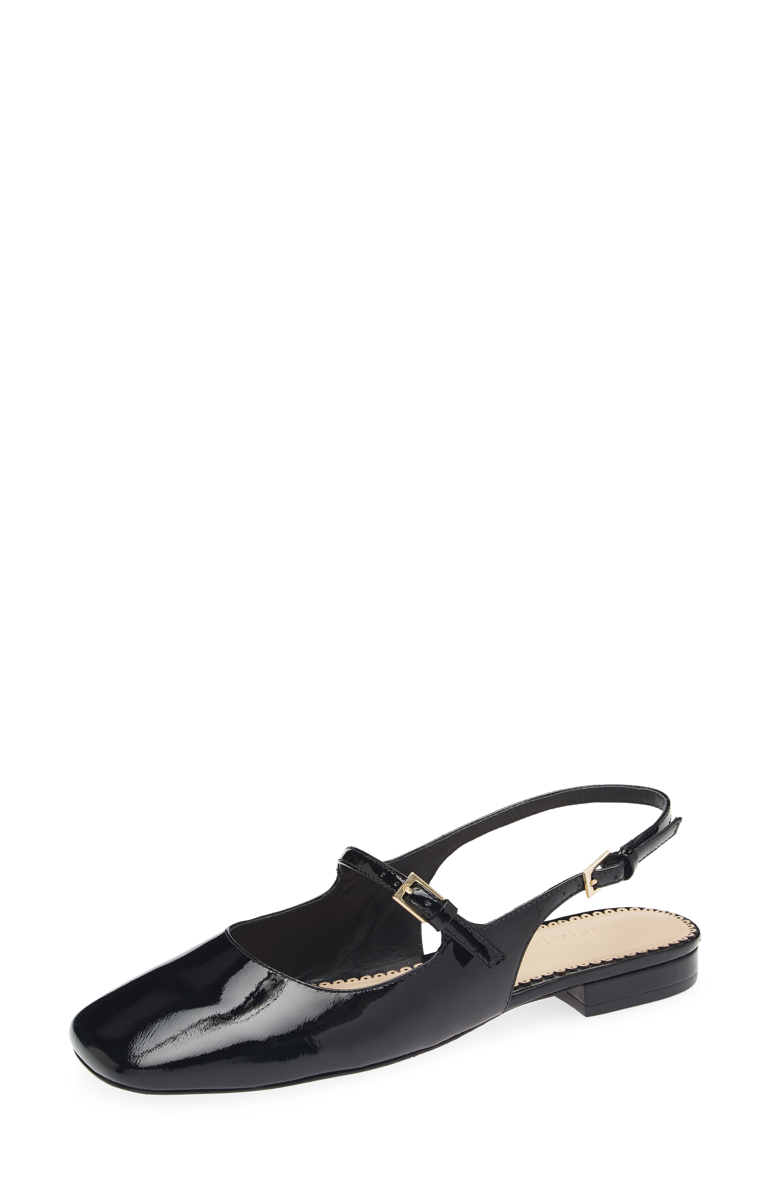 Elena Leather Square Toe Flat, Main, color, BLACK