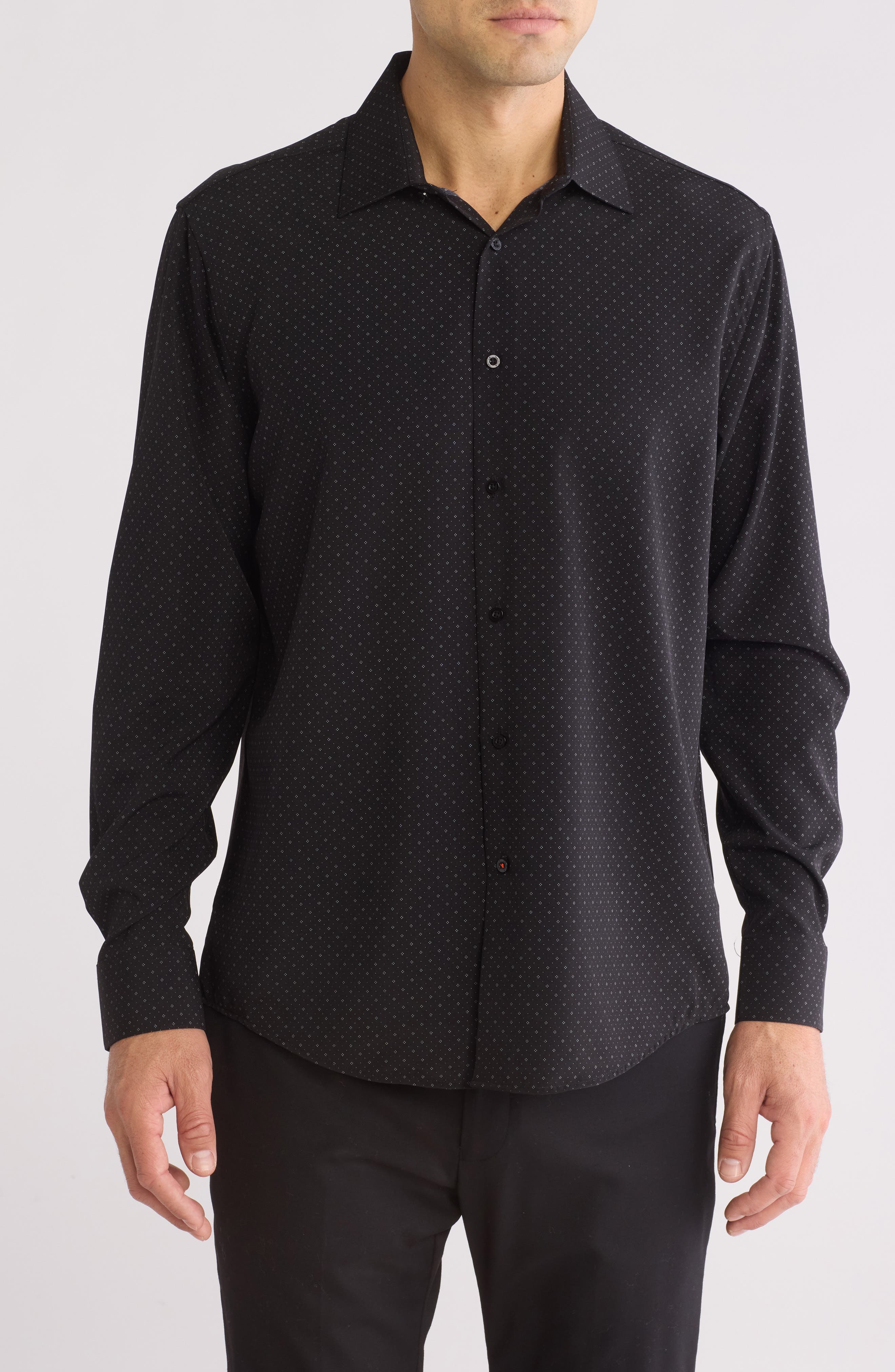Slim Fit Dot Print Stretch Button-Up Shirt