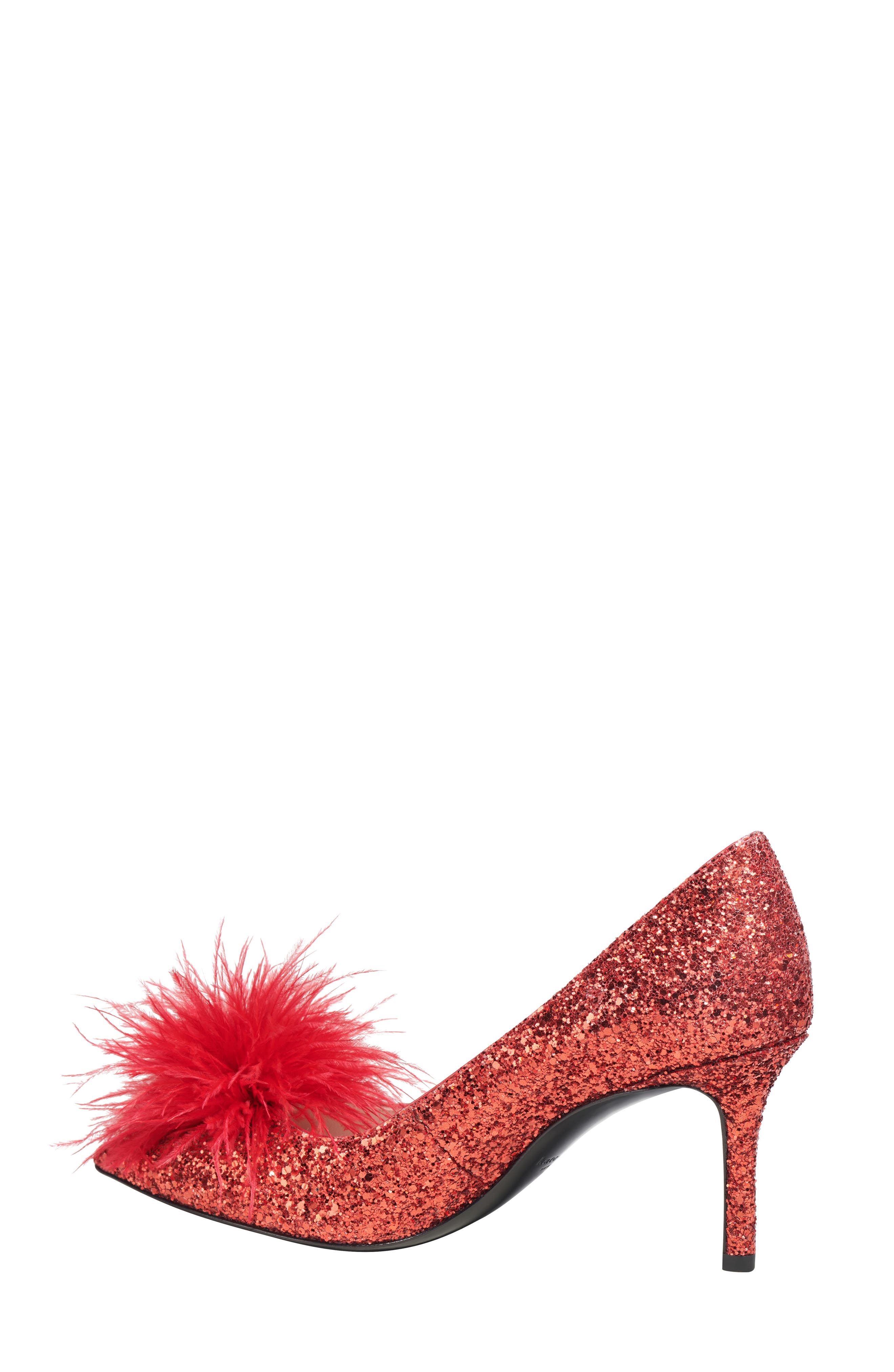 Kate Spade New York marabou pointed toe pump, Alternate, color, Engine Red