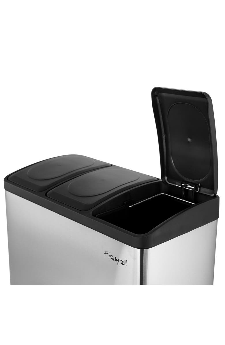 Elama 3 Section 15 Liter/4 Gallon Each Section Trash and Recycling Step Bin, Alternate, color, Silver