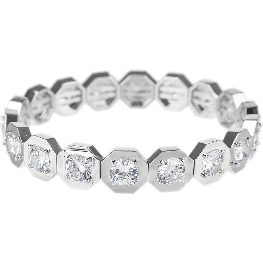 Cz By Kenneth Jay Lane Hexagon Cubic Zirconia Stretch Bracelet In Metallic