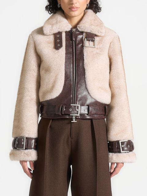 Deya Plush & Leather Leather Belted Jacket