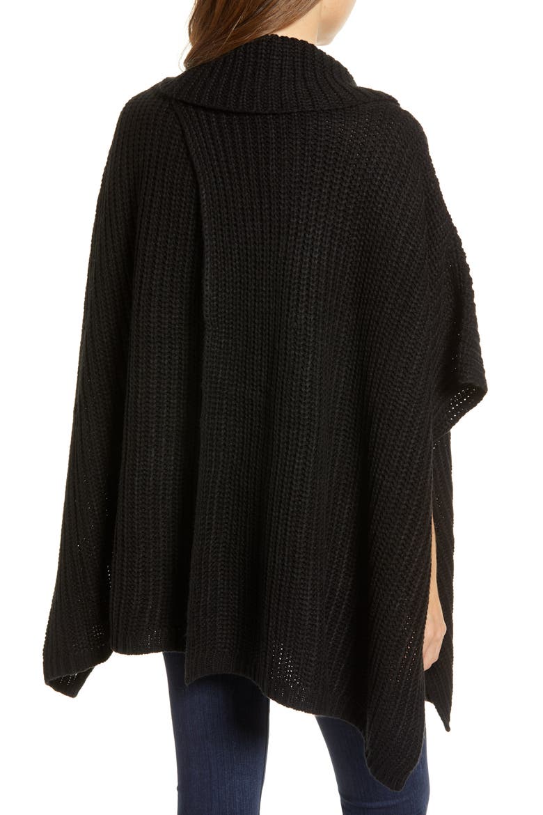 Chunky Knit Poncho, Alternate, color, BLACK