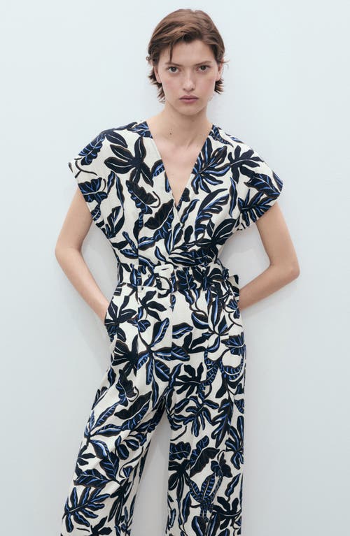Mango Print Wide Leg Linen Blend Jumpsuit In Multi