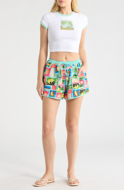 Printed Crop Cover-Up Graphic T-Shirt