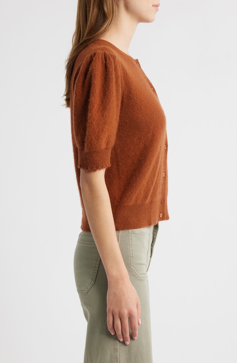 FRAME The Cashmere Pointelle Puff Sleeve Cardigan, Alternate, color, Chestnut
