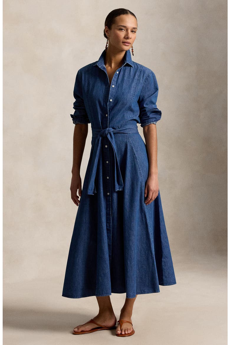 Chambray Tie Waist Shirtdress, Alternate, color, CHAMBRAY BLUE