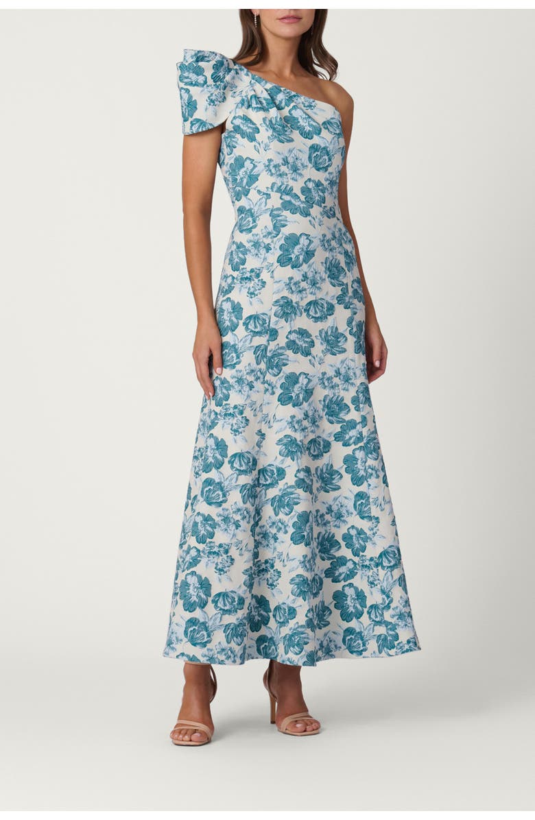 Shoshanna Midnight Floral Jacquard Lolla Dress, Main, color, Blue/Ivory