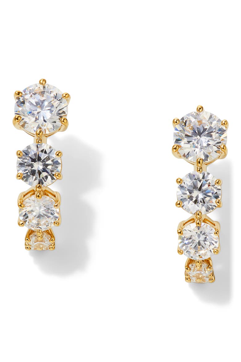 Cubic Zirconia Half Hoop Earrings, Main, color, GOLD