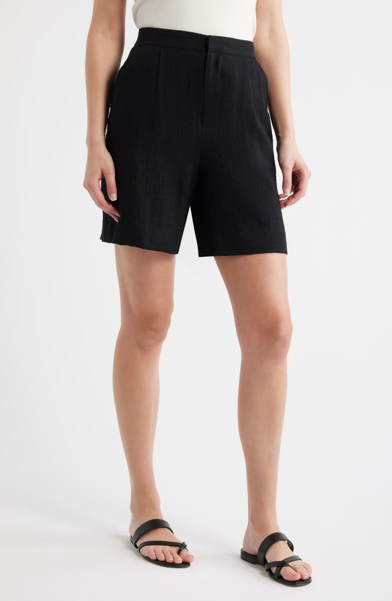 CITY BLUES Pleat Front Bermuda Shorts, Main, color, Black