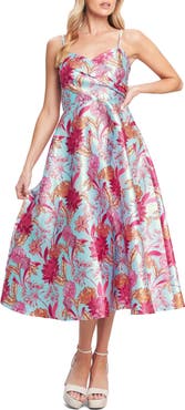 FLYING TOMATO Floral Satin Midi Dress
