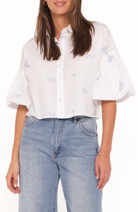 Luneth Embroidered Puff Sleeve Shirt