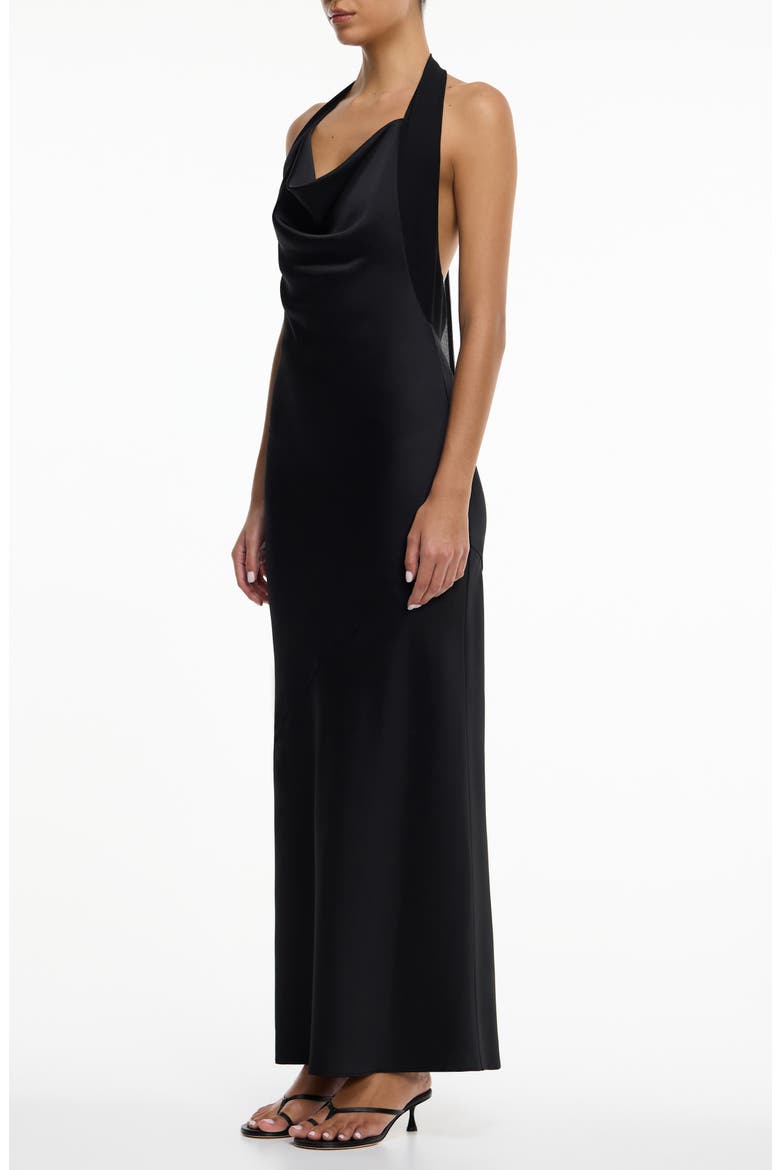 Devlyn Cowl Halter Neck Open Back Gown, Alternate, color, BLACK