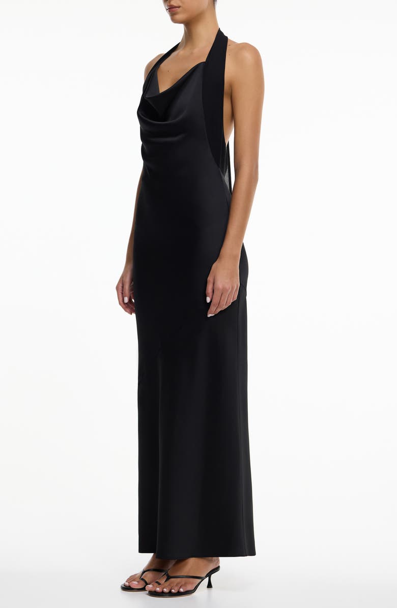 Significant Other Devlyn Cowl Halter Neck Open Back Gown, Alternate, color, Black