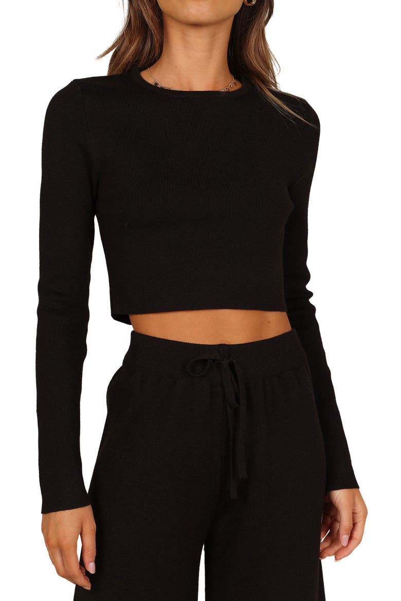 Ayers Long Sleeve Rib Top & Wide Leg Pants, Alternate, color, BLACK