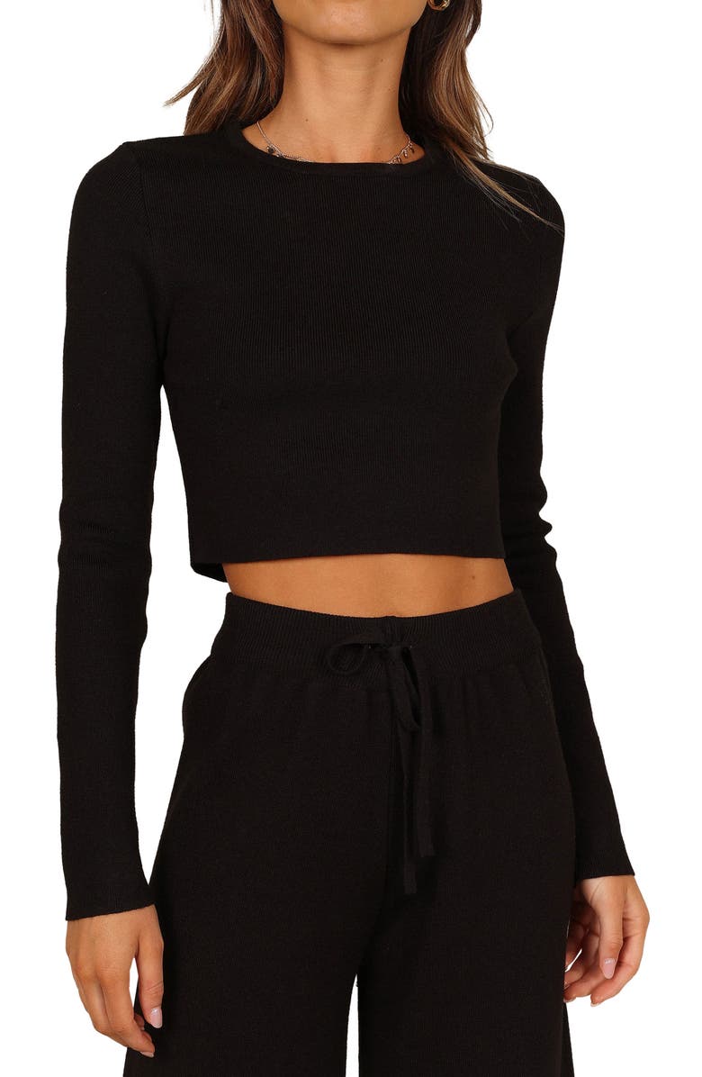 Petal & Pup Ayers Long Sleeve Rib Top & Wide Leg Pants, Alternate, color, Black