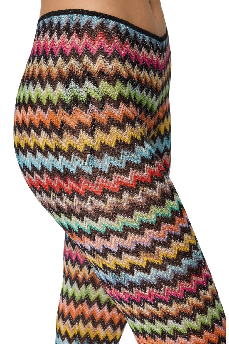 Flared Pants In Lamé Viscose With Micro Zigzag Pattern, Alternate, color, Black & Multicoloured
