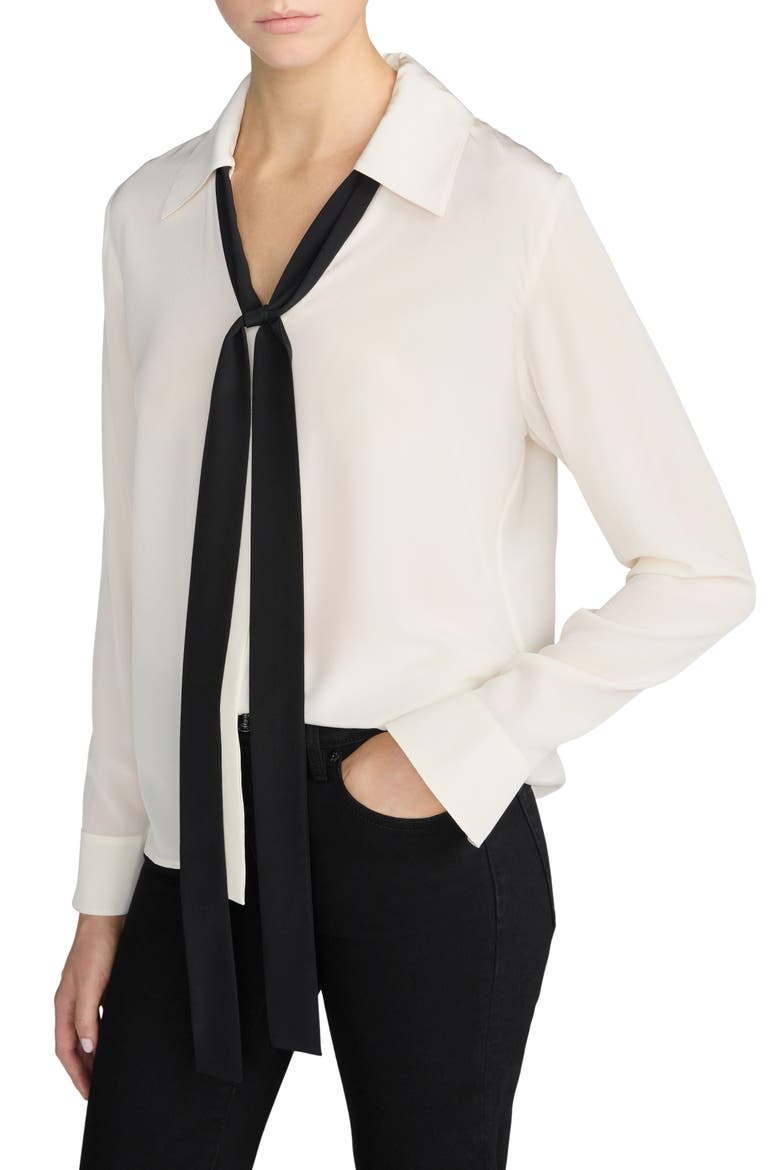 The Contrast Tie Silk Shirt, Alternate, color, CREAM
