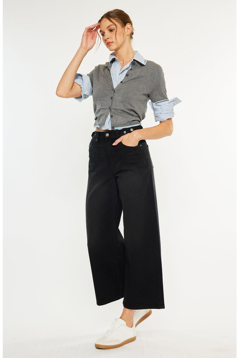 Victoria Ultra High Rise Cropped Wide Leg Jeans, Alternate, color, Black