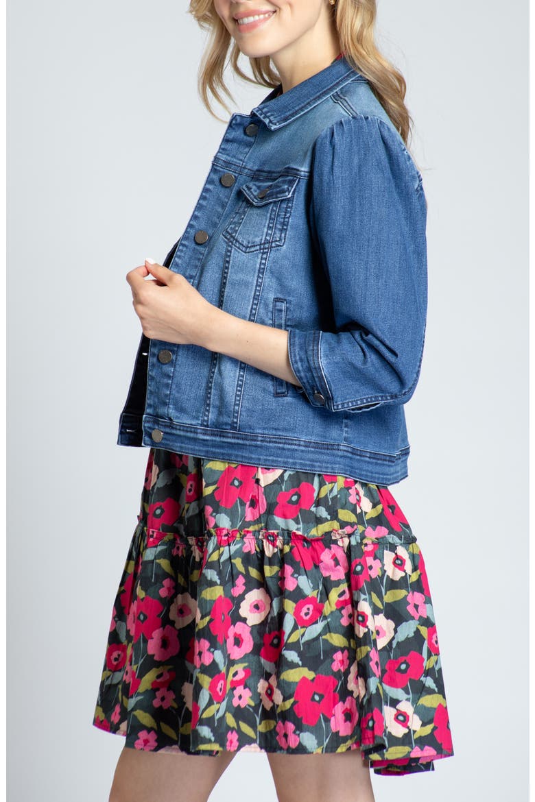 Puff Sleeve Denim Jacket, Alternate, color, MEDIUM INDIGO