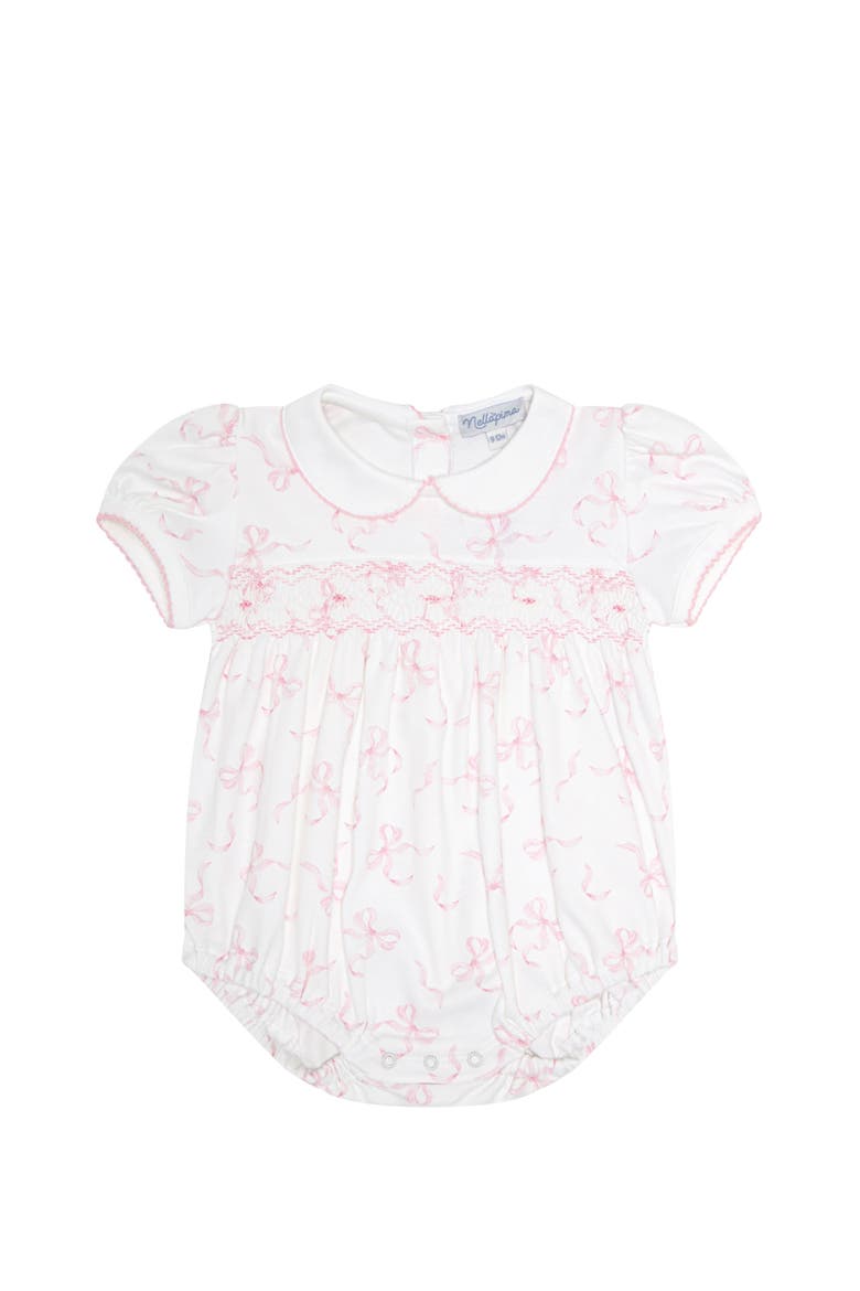 Charming Bows Print Smocked Bubble - Baby, Main, color, Pink
