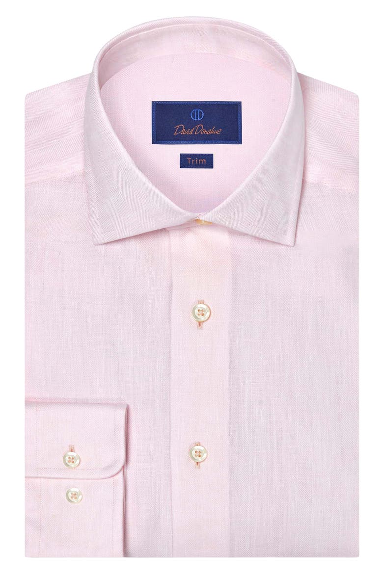 Trim Fit Linen Herringbone Dress Shirt, Main, color, PINK