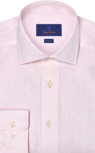 David Donahue Trim Fit Herringbone Linen Dress Shirt