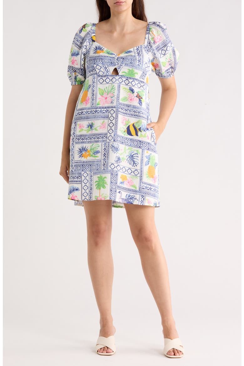 Island Collective Esperanza Puff Sleeve Linen Blend Dress, Main, color, VANILLA