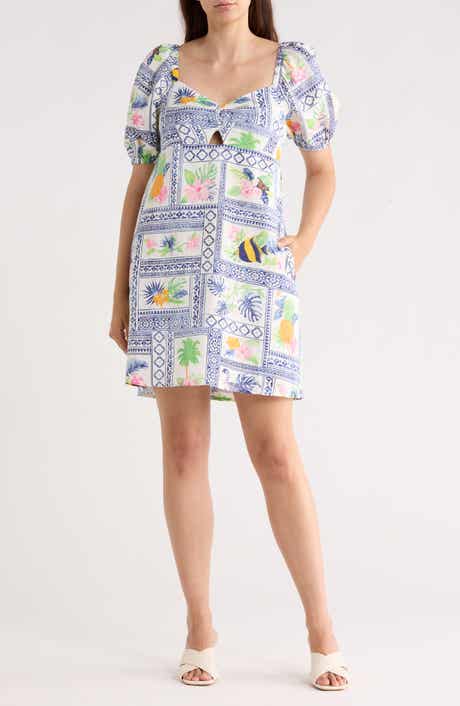 Tori Richard Island Collective Esperanza Puff Sleeve Linen Blend Dress