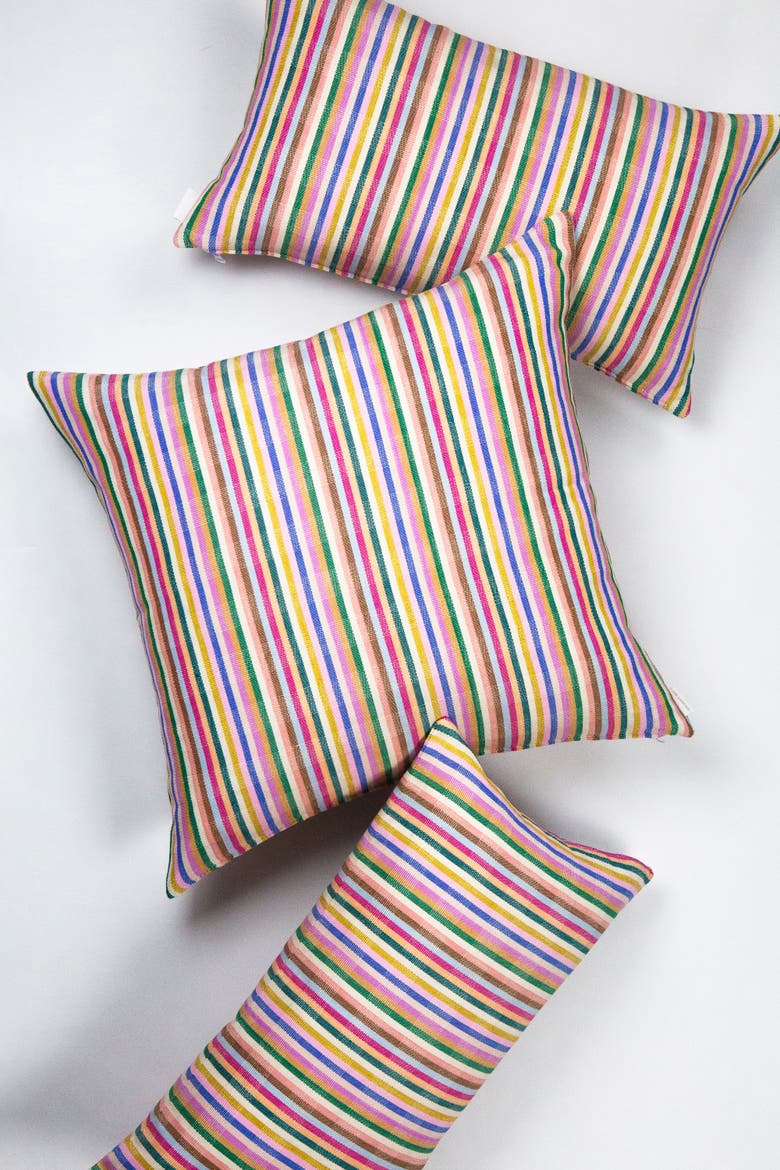 Valentina Rainbow Striped Cotton Handwoven Rectangle Throw Pillow, Alternate, color, Rainbow Stripe