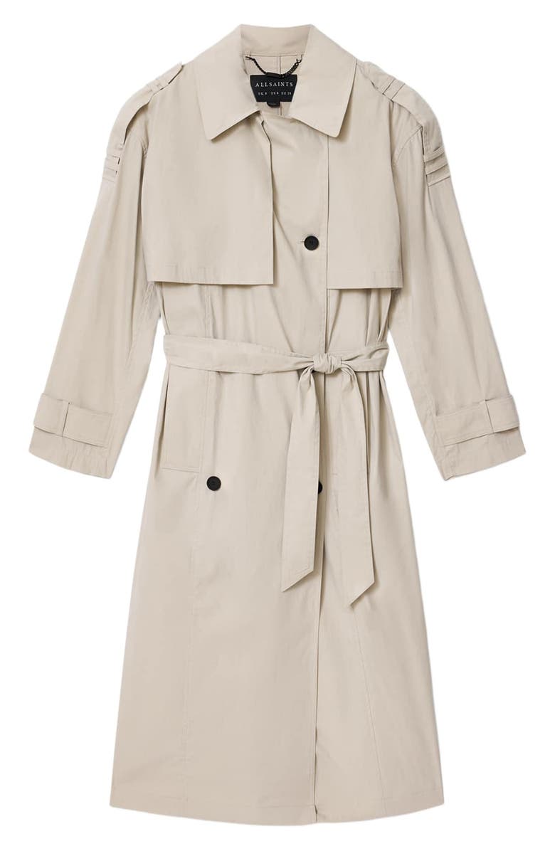 AllSaints Linnie Lib Cotton & Nylon Trench Coat, Alternate, color, Clay Grey