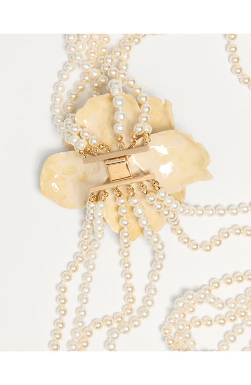 Valentino Garavani Fleur Lumineuse Necklace In Metal Enamel Pearls And Fabric Woman Multicolour Uni In Cream Multi