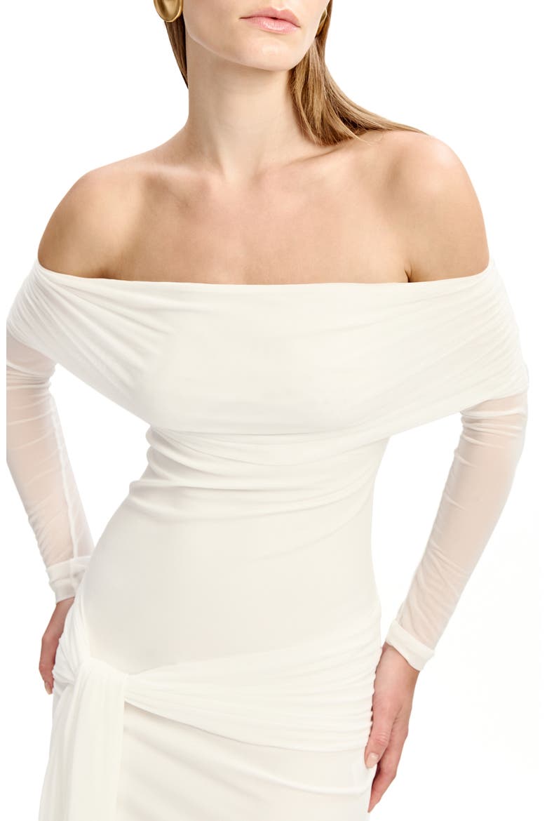 Fernanda Off the Shoulder Long Sleeve Mesh Minidress, Alternate, color, ORCHID WHITE