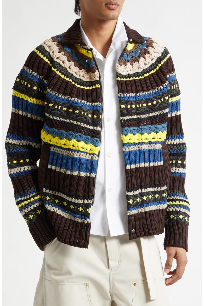 Mix Knit Cardigan, Main, color, BROWN