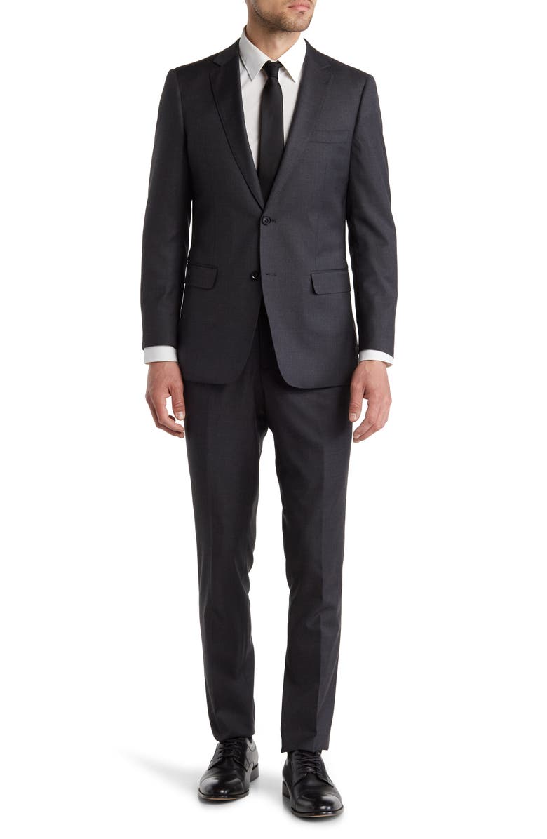 Cavalli Class Slim Fit Charcoal Solid Notch Lapel Wool Suit, Main, color,