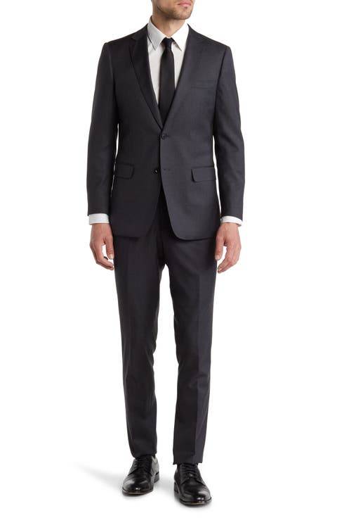 Slim Fit Charcoal Solid Notch Lapel Wool Suit